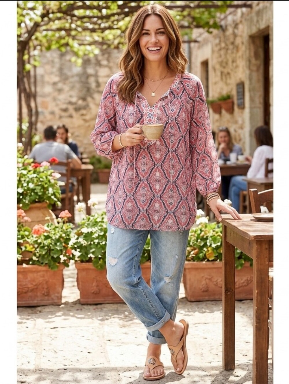 Ava & Grace Pink Medallion Lace Back Chiffon Blouse Size 1X